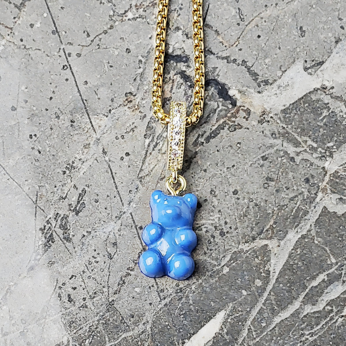 Pavé Blue Gummy Bear Necklace