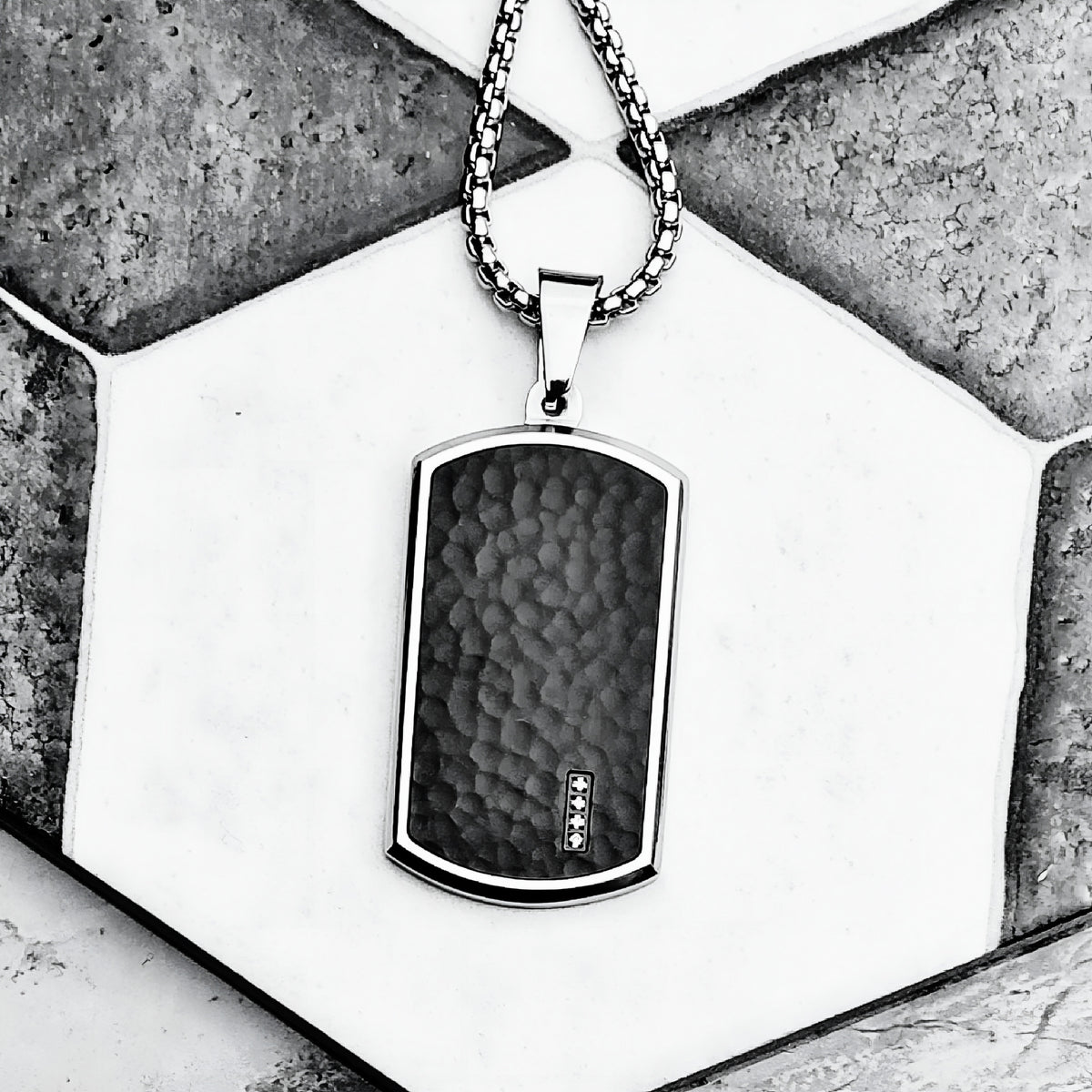 Matte Forged Carbon Tag Necklace