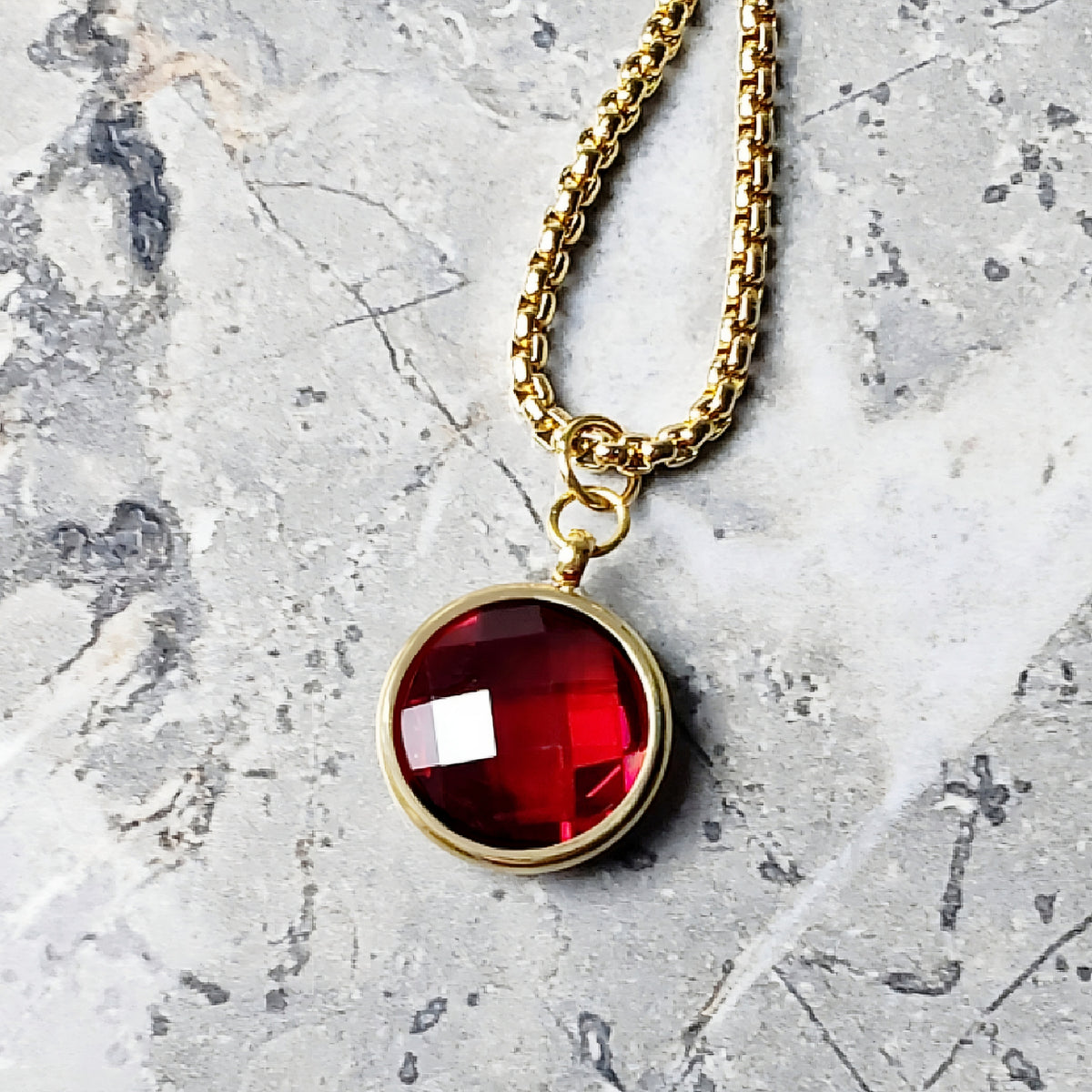 Gold Garnet Coin Necklace