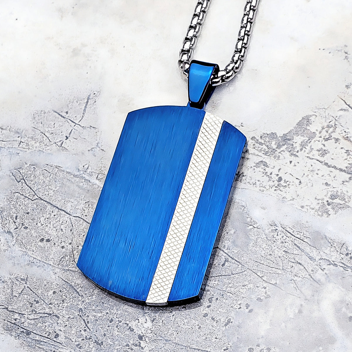 Matte Blue Dog Tag Necklace