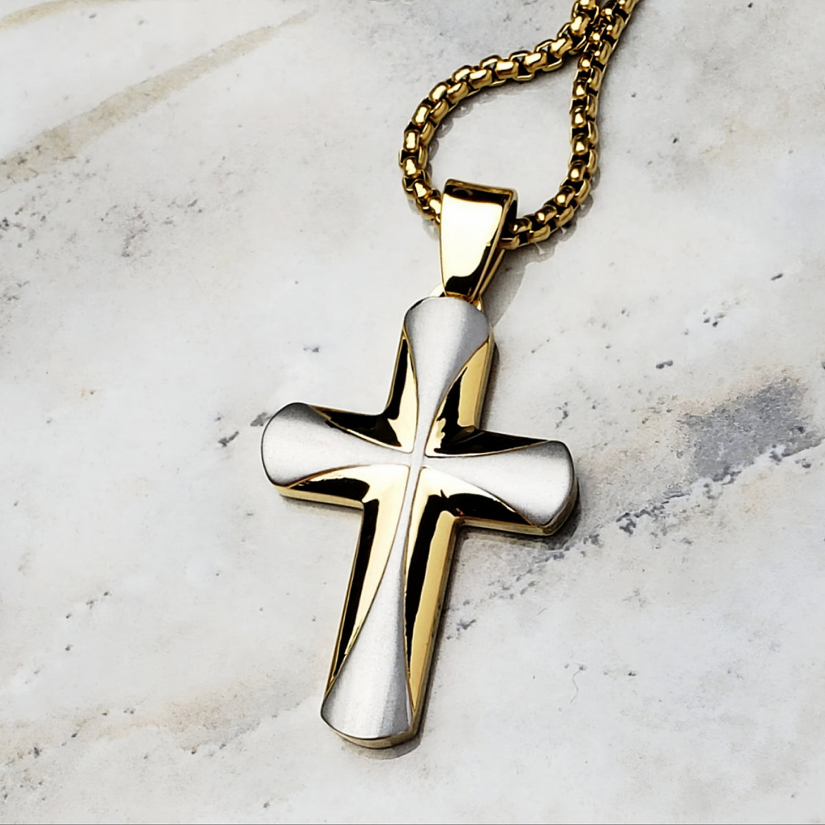 Gold Vortex Cross Necklace