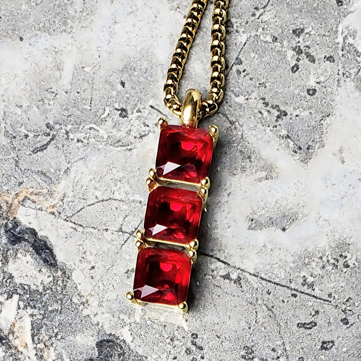 Gold Garnet Bar Tag Necklace