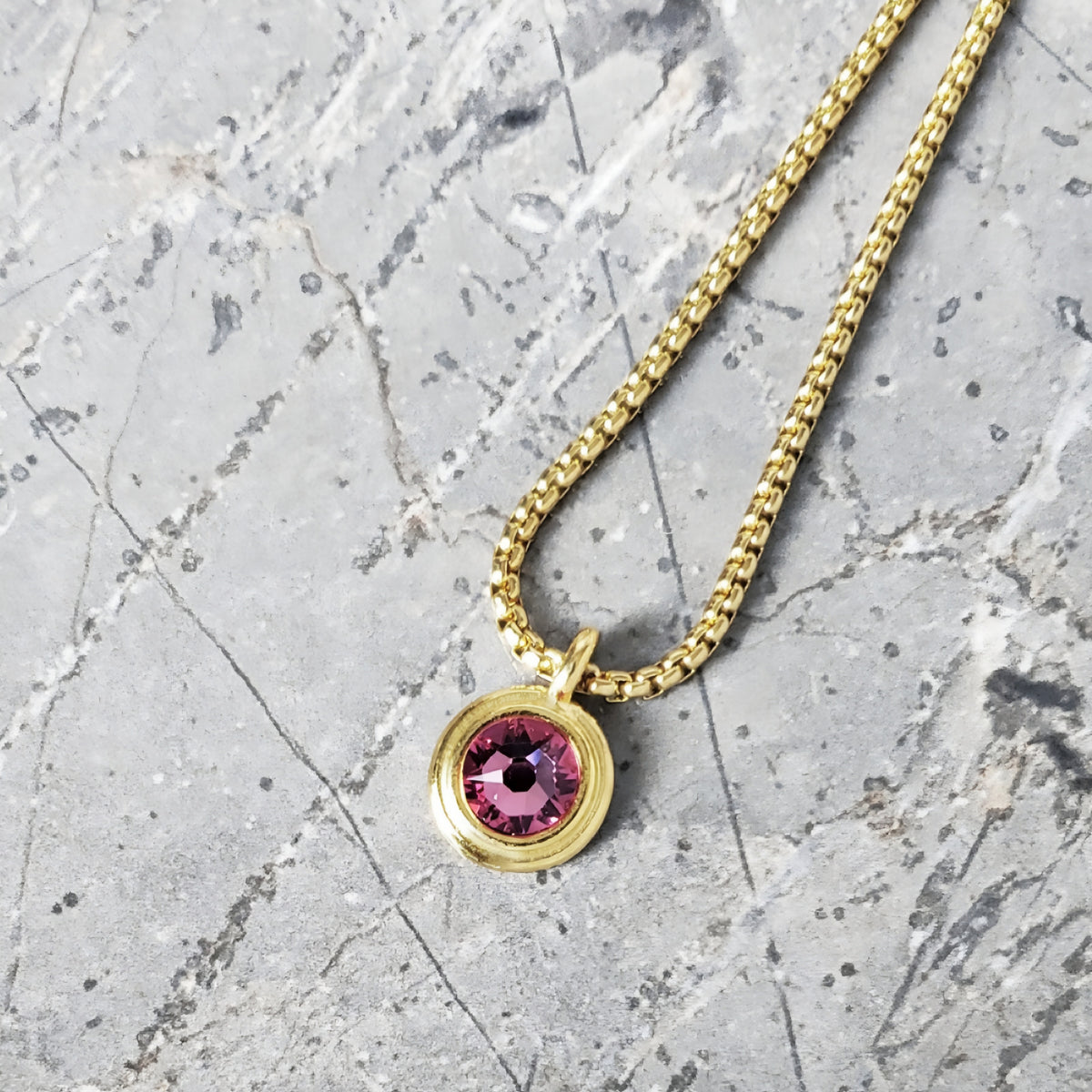 Gold Pink Tourmaline Coin Necklace