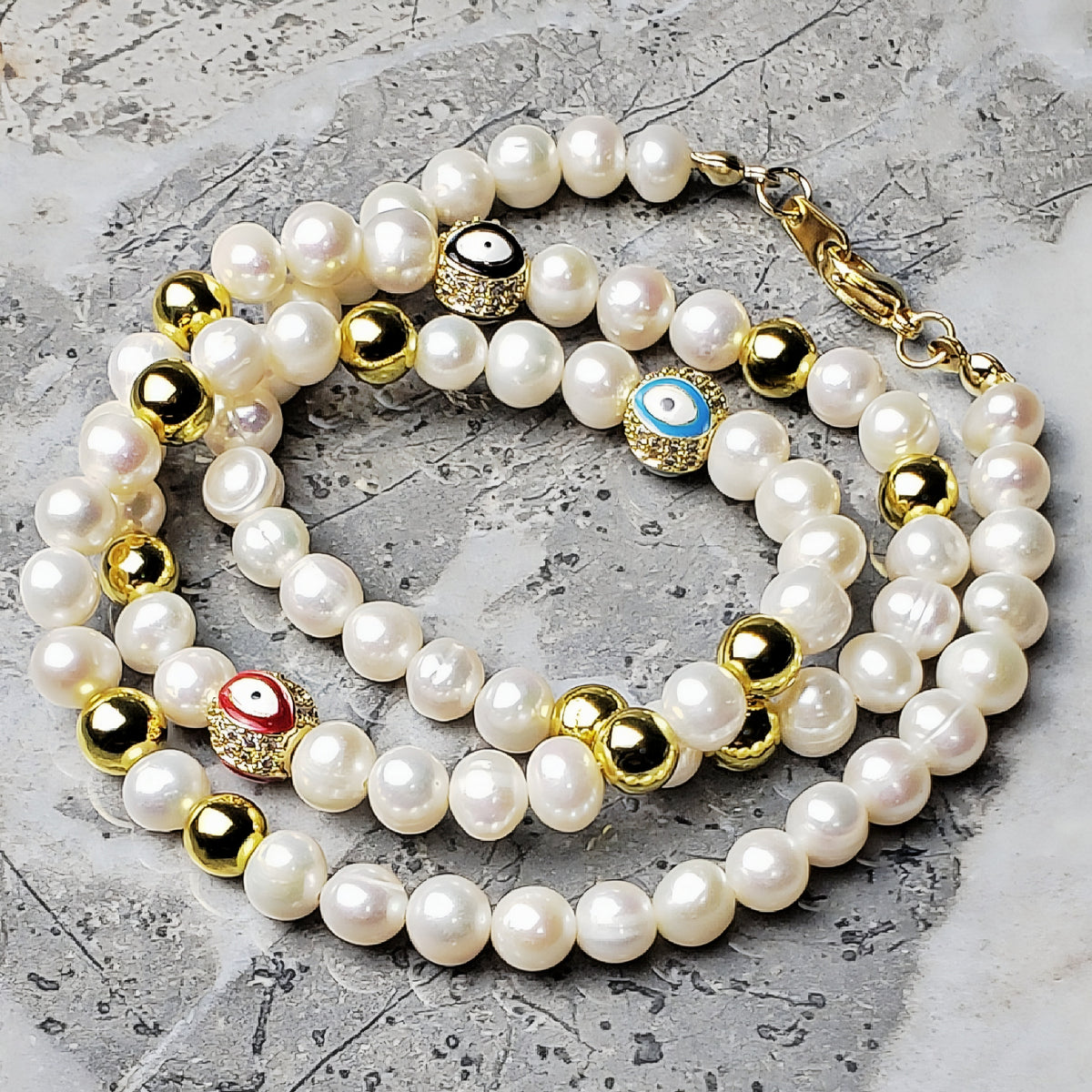 Pavé Evil Eye & Pearls Necklace