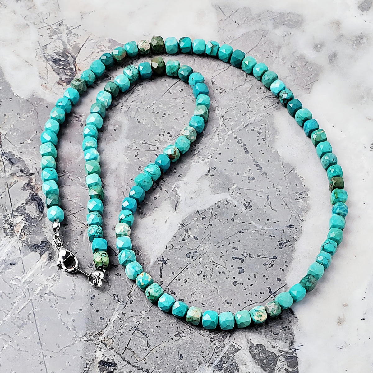 Turquoise Gemstone Cubes Necklace