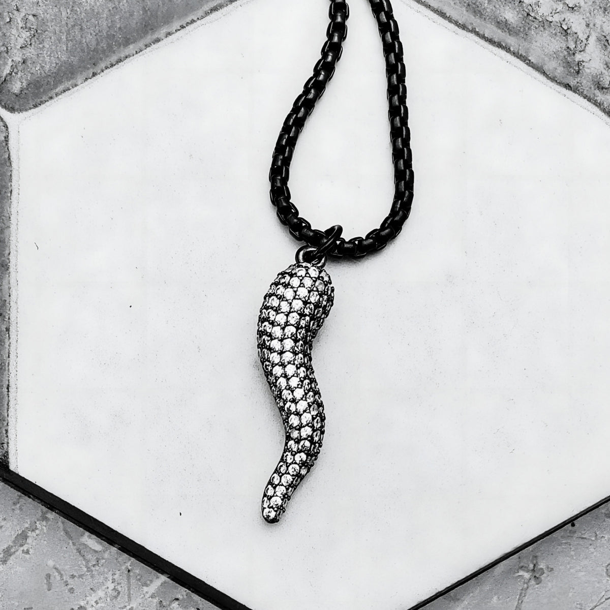Black Pavé Cornicello Necklace