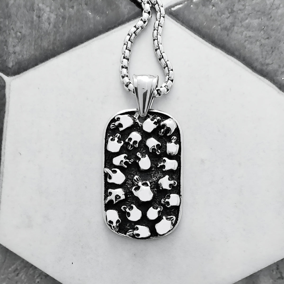 Skulls Dog Tag Necklace