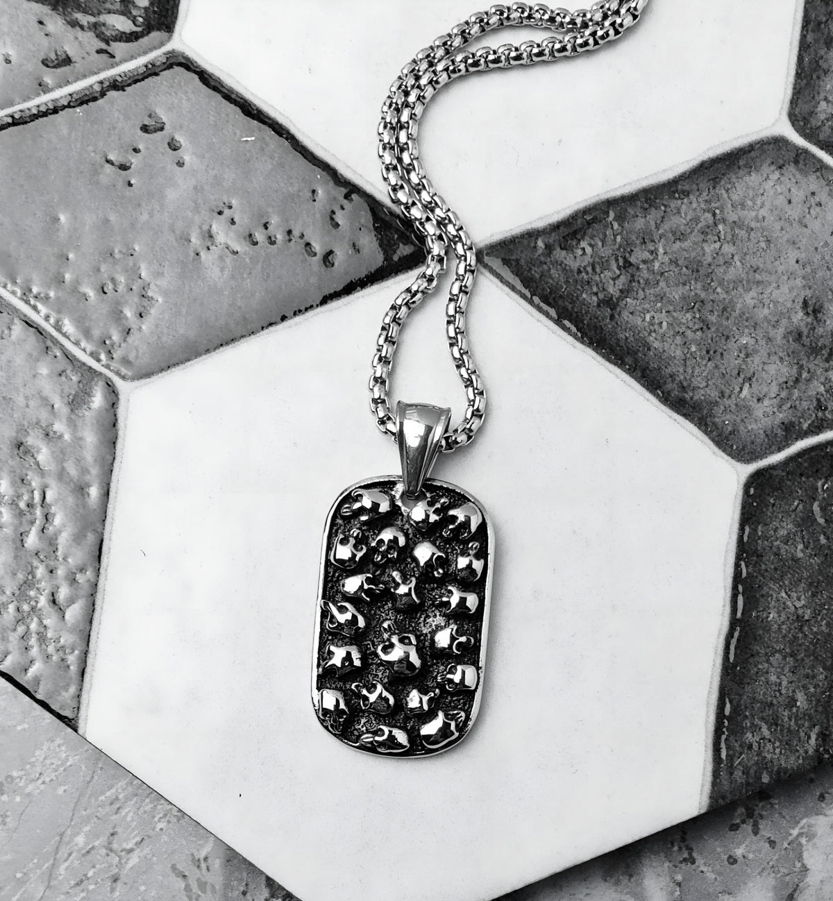 Skulls Dog Tag Necklace