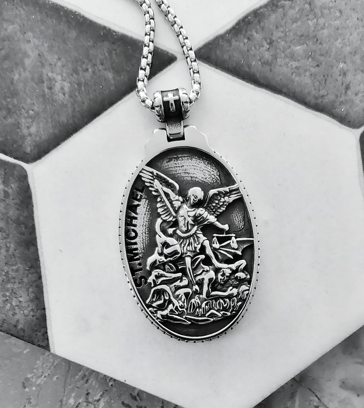Silver Rustic Archangel Amulet Necklace