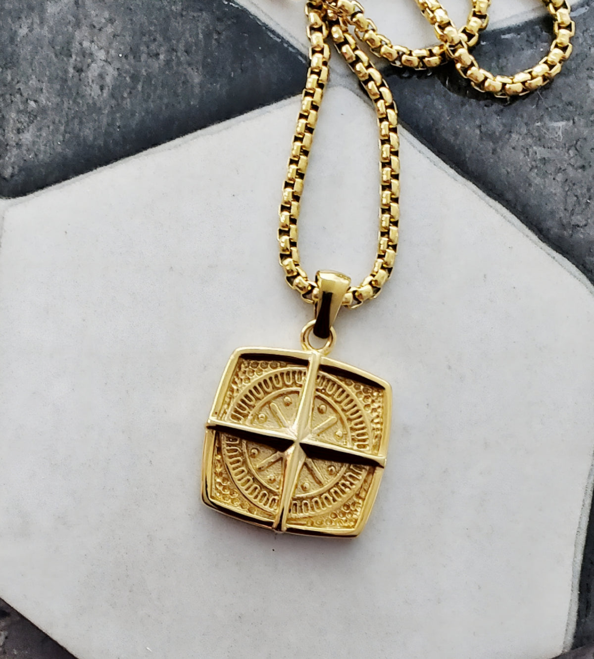 Gold Rustic Compass Necklace
