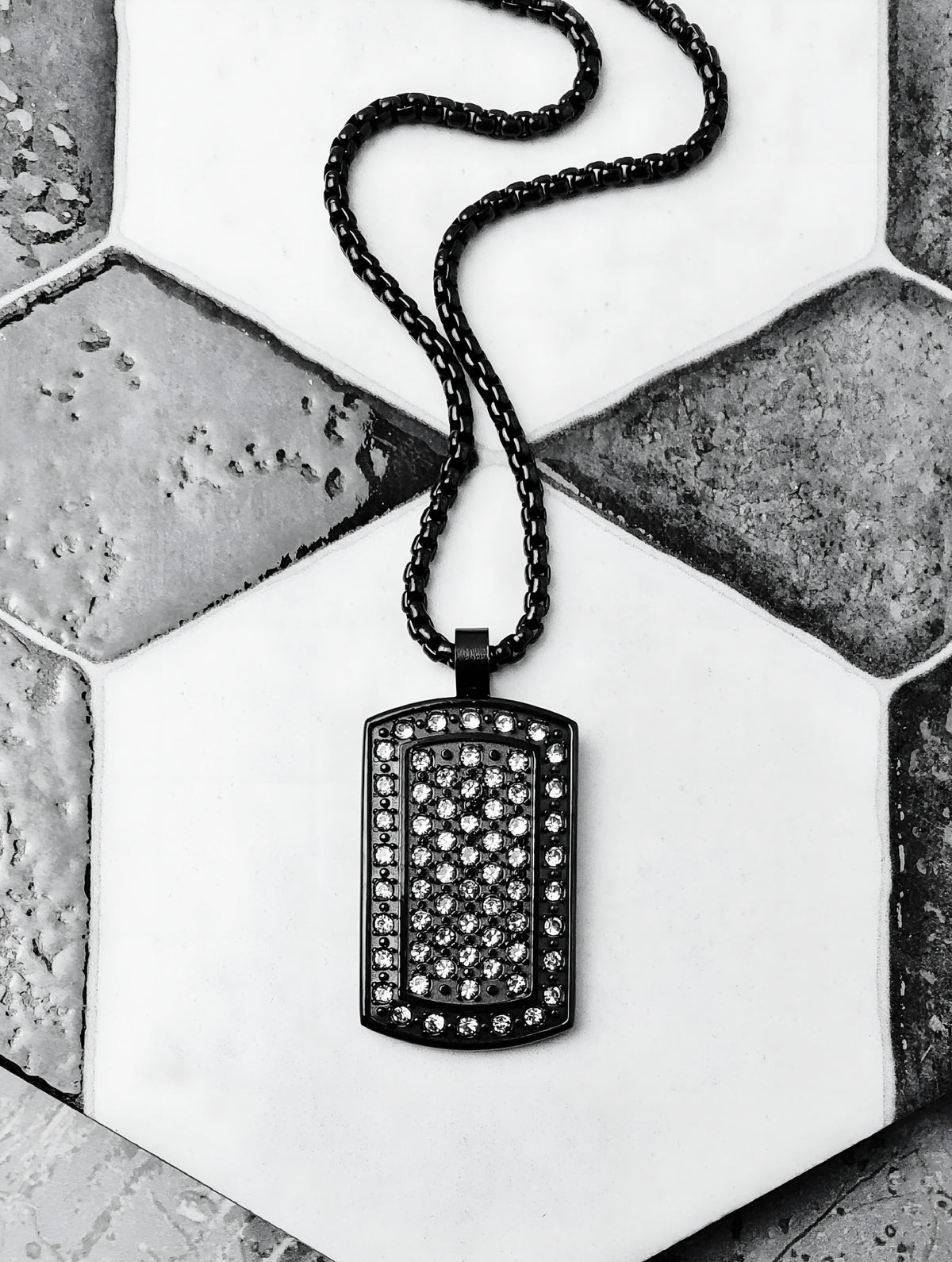 Black Pavé Dog Tag Necklace