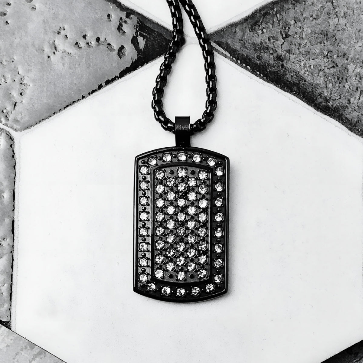 Black Pavé Dog Tag Necklace