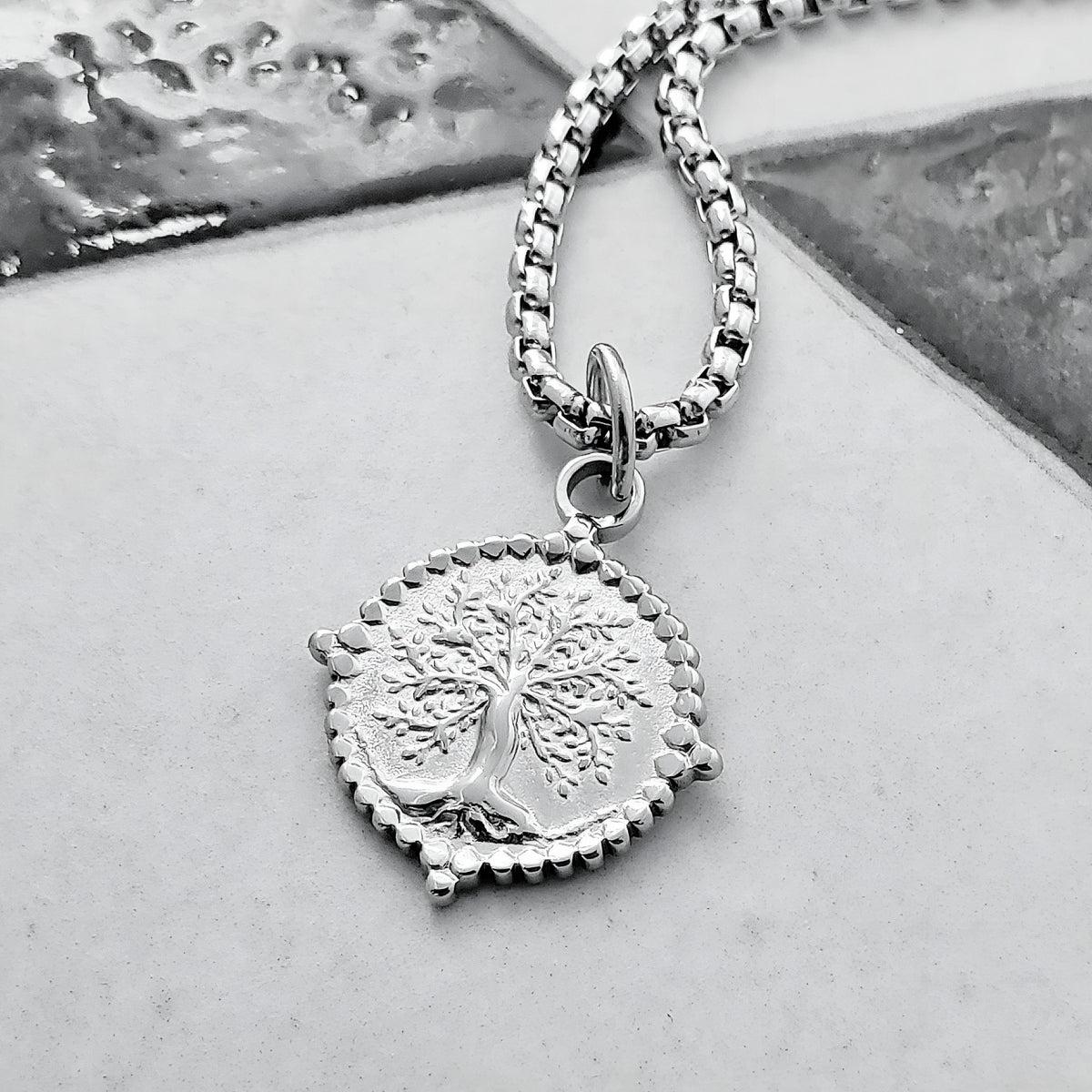 Silver Tree of Life Coin Necklace
