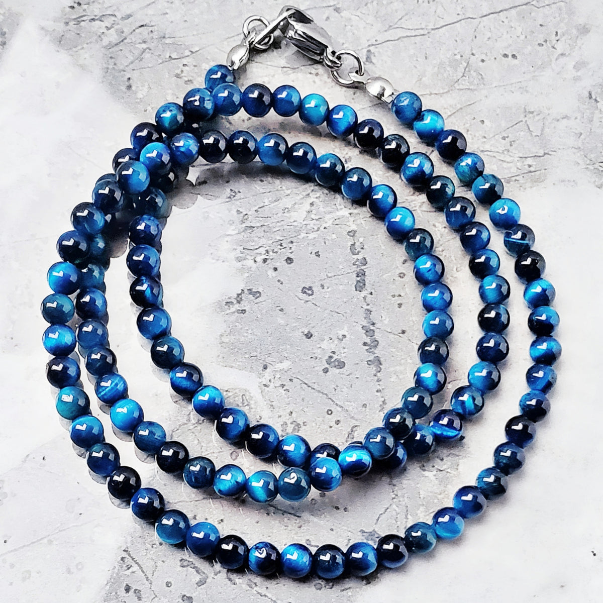 Marine Blue Tiger Eye Gemstone Chain Necklace