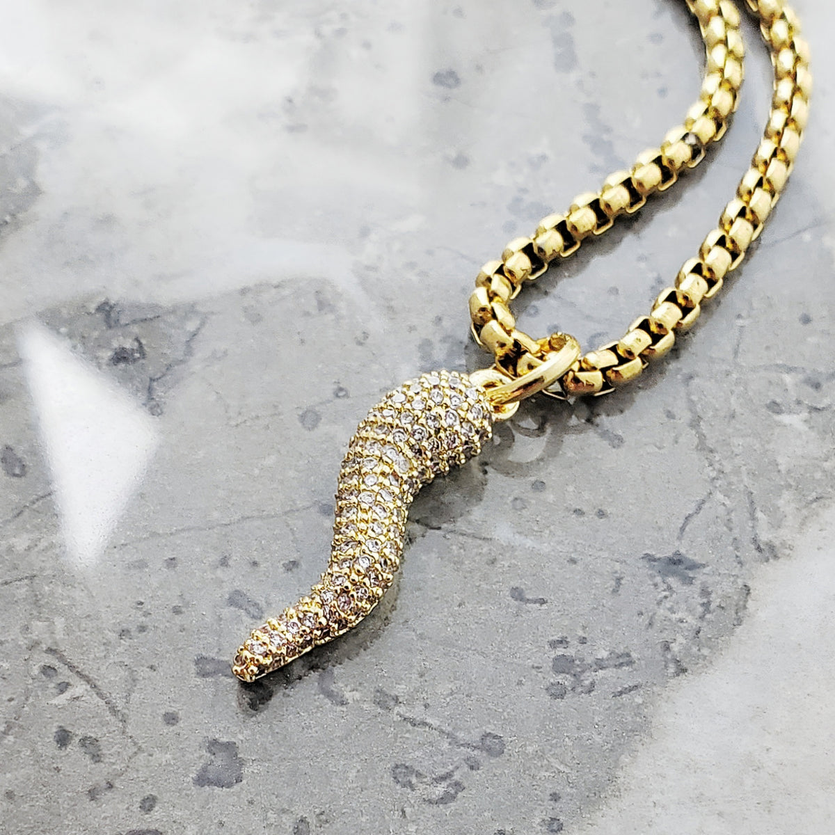 Gold Pavé Cornicello Necklace