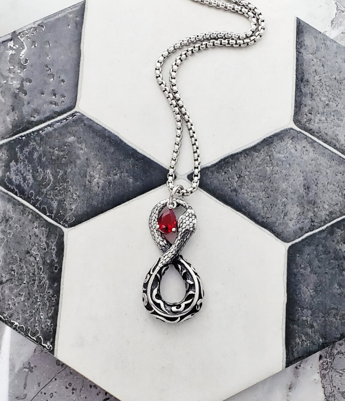 Ouroboros Garnet Infinity Amulet Necklace
