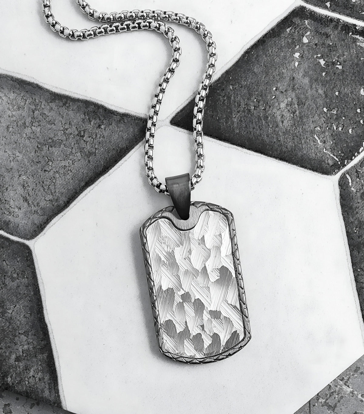 Silver Carbon Fiber Dog Tag Necklace