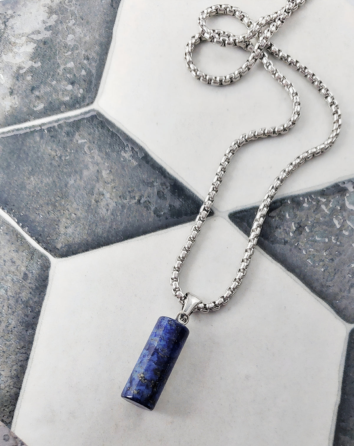 Lapis Lazuli Gemstone Column Necklace