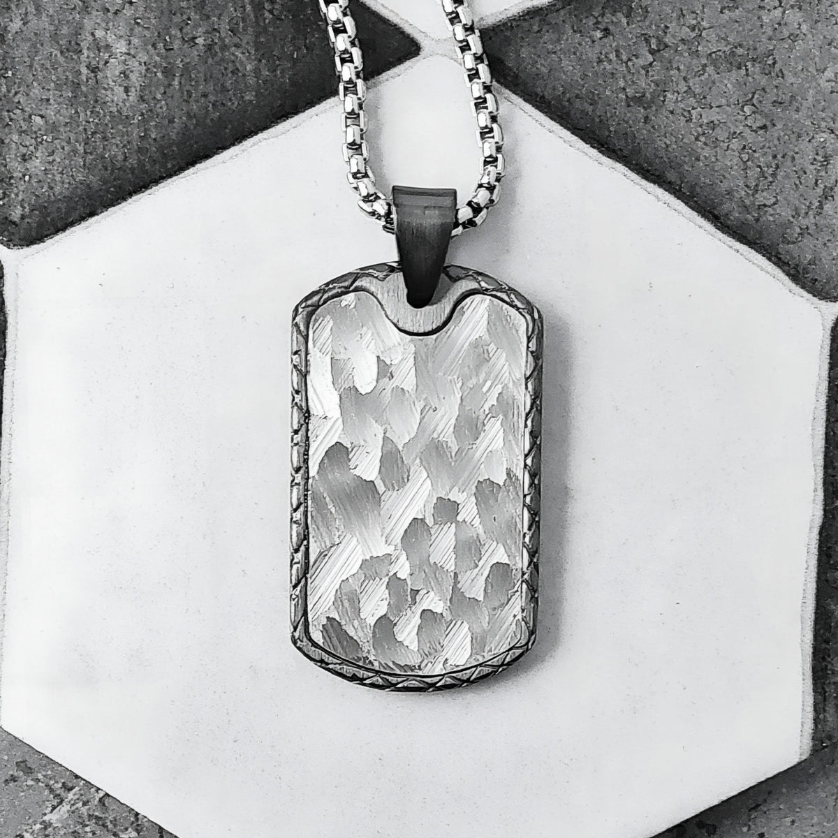 Silver Carbon Fiber Dog Tag Necklace