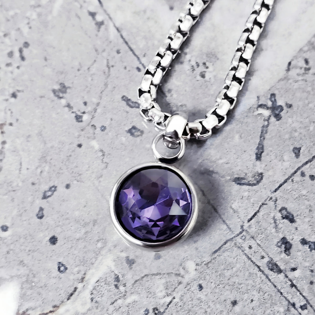 Silver Amethyst Coin Necklace