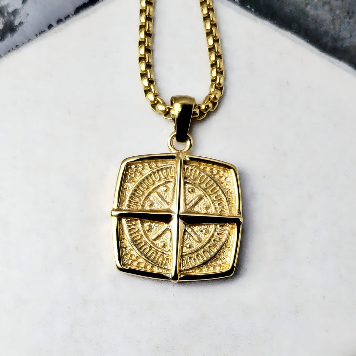 Gold Rustic Compass Necklace