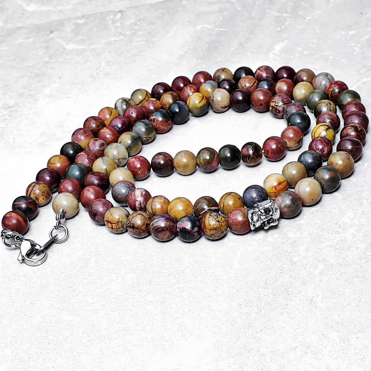 Silver Skull & Jasper Necklace