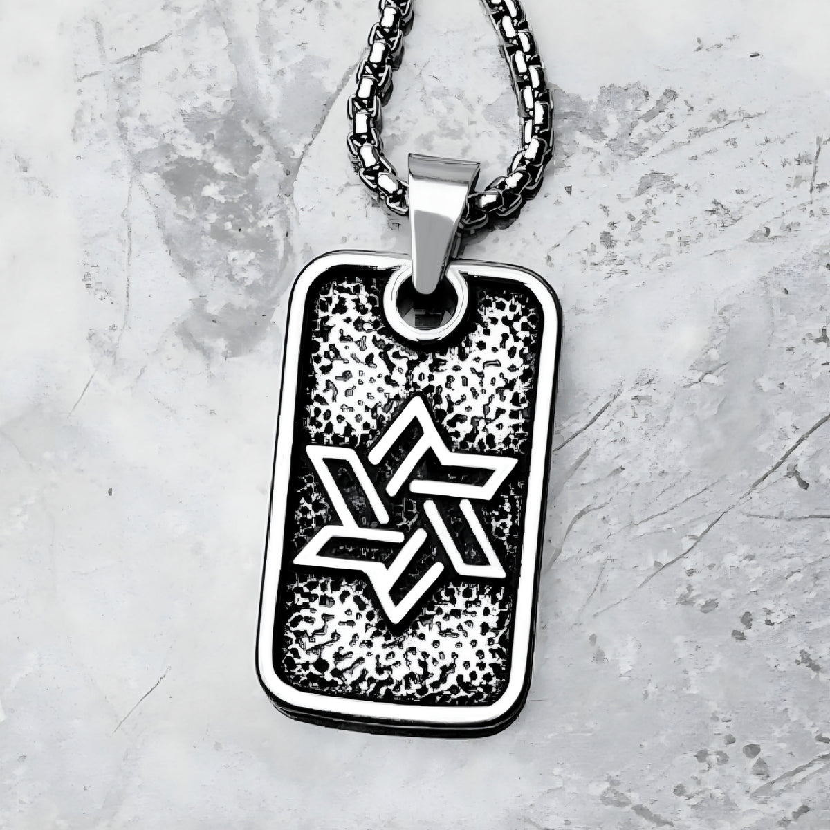 Deco Star of David Dog Tag Necklace