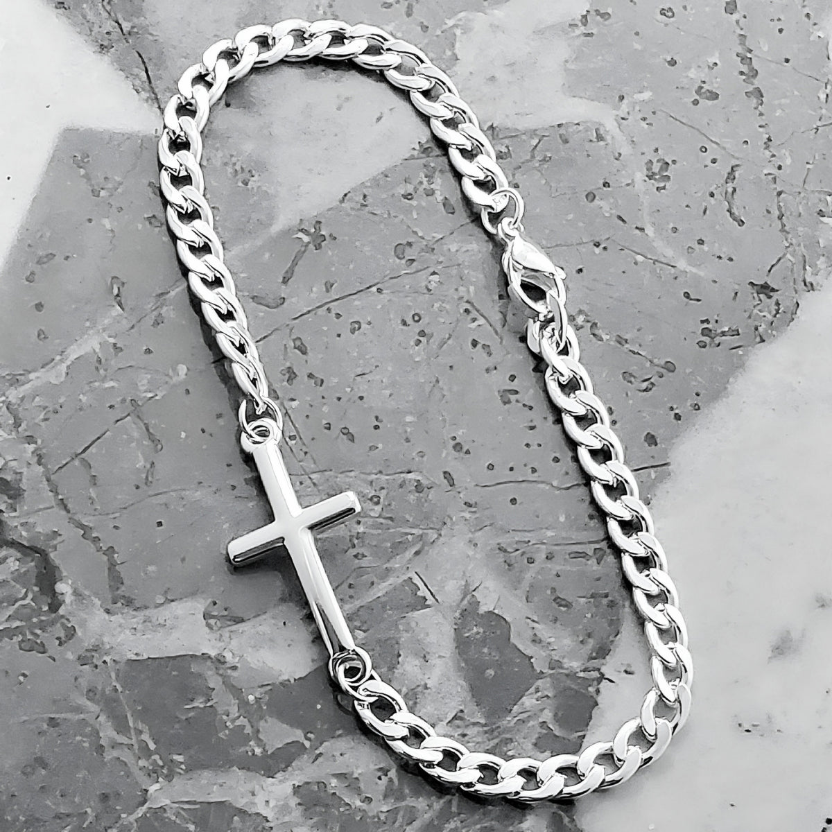 Platunum Cross Chain Bracelet