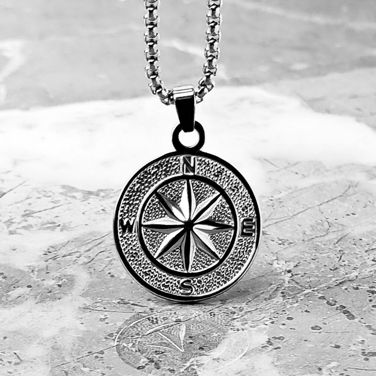 Silver Compass Medallion Necklace