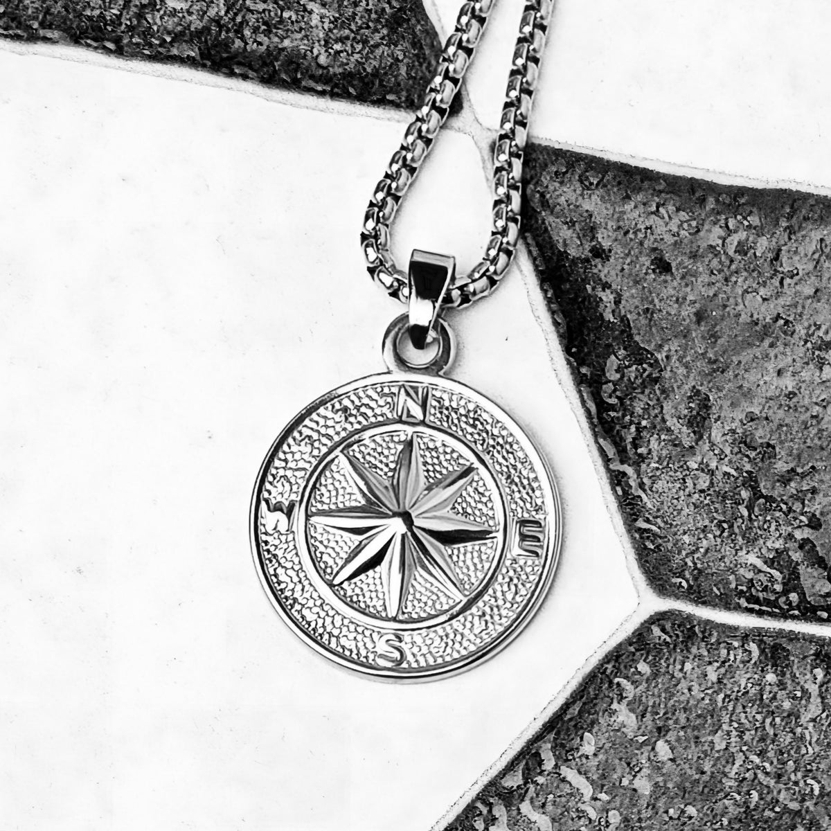 Silver Compass Medallion Necklace
