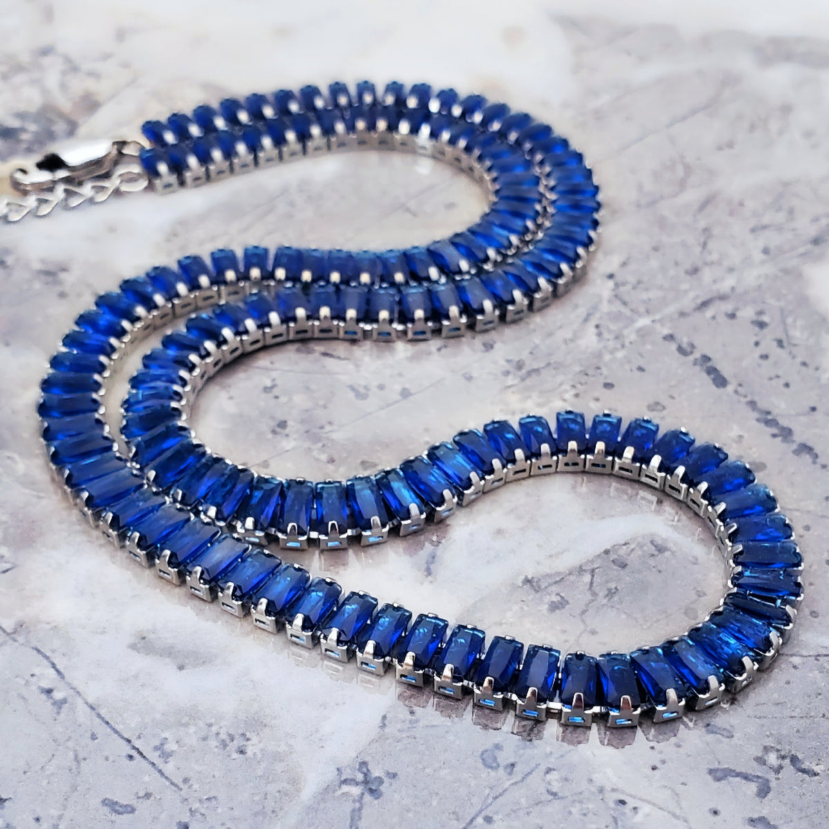 Silver Sapphire Baguette Necklace