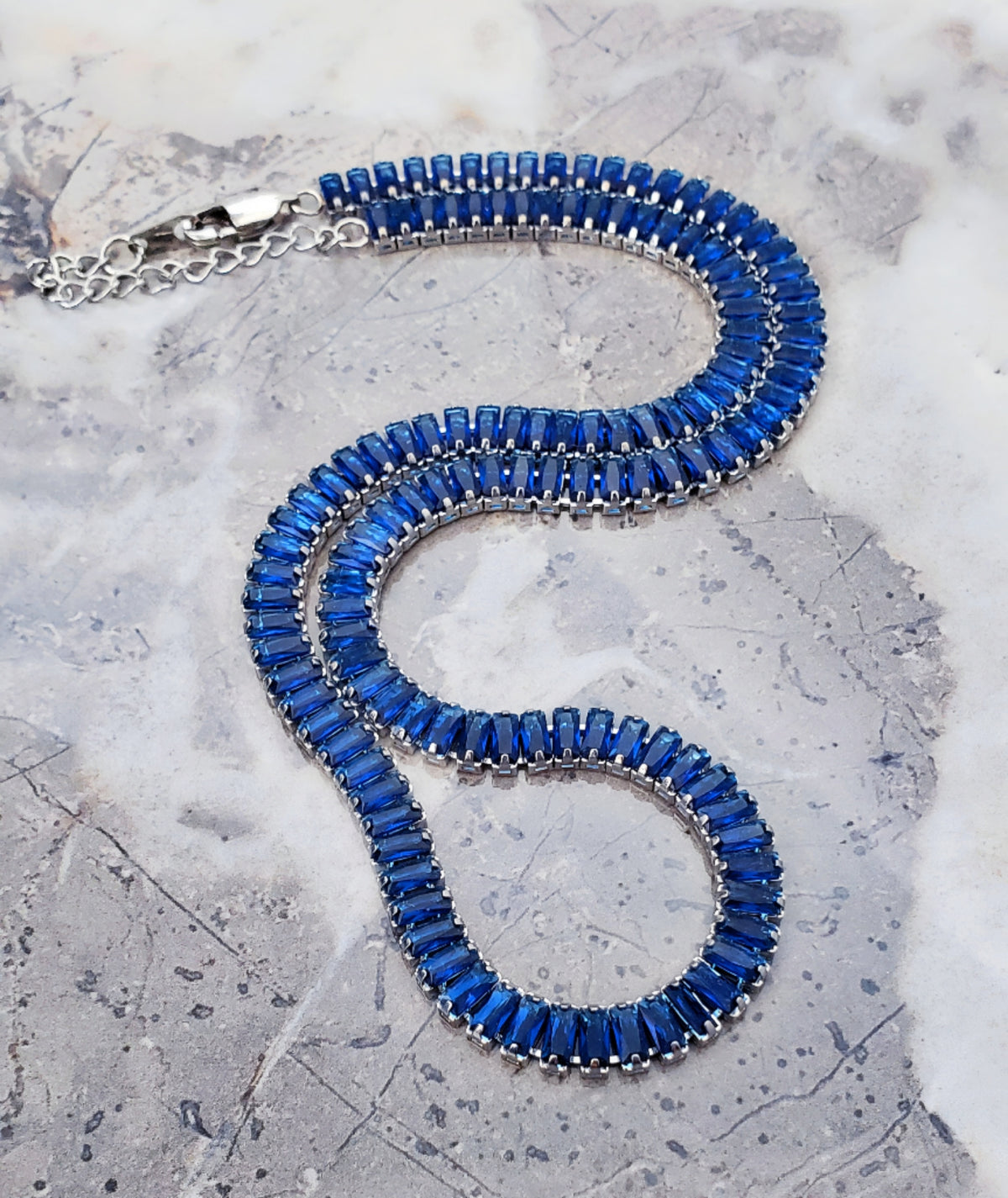 Silver Sapphire Baguette Necklace