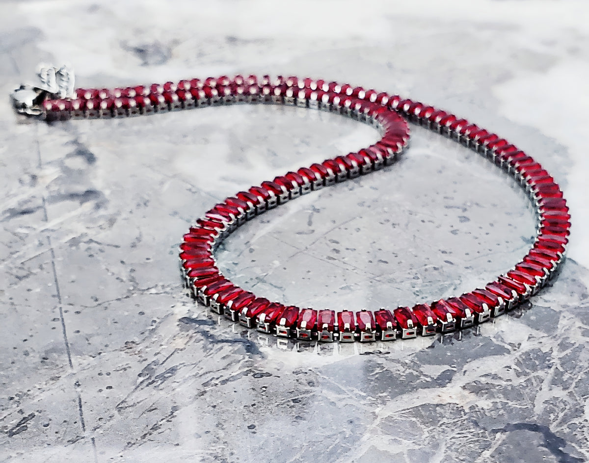 Silver Garnet Baguette Necklace