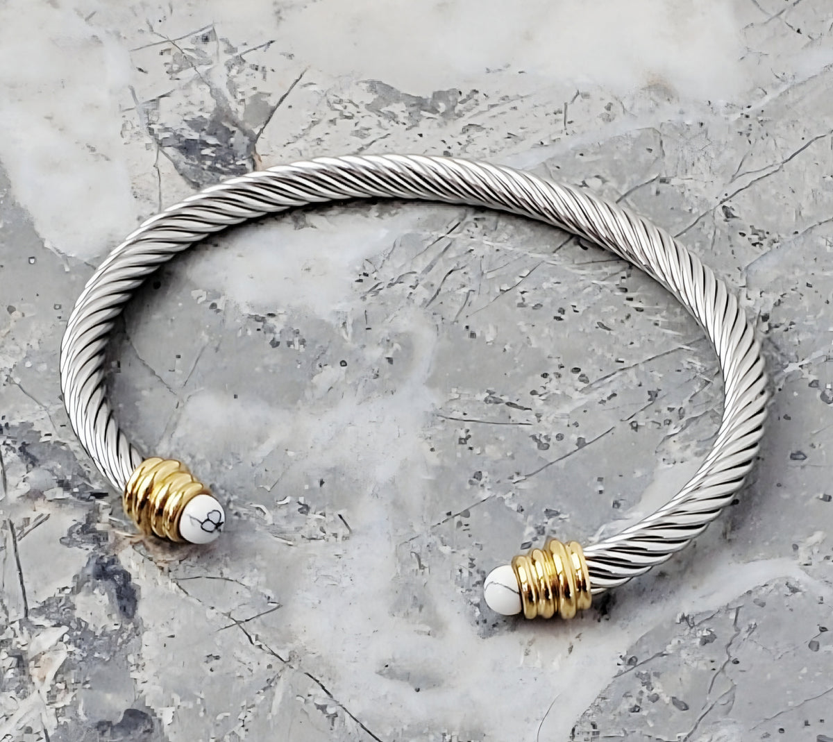 White Stone Cable Cuff Bracelet