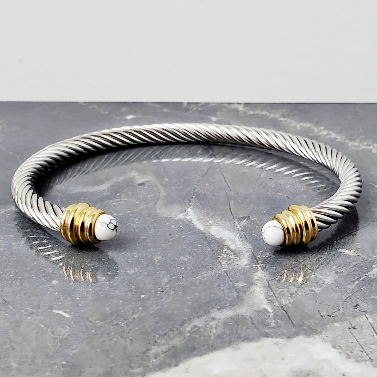 White Stone Cable Cuff Bracelet