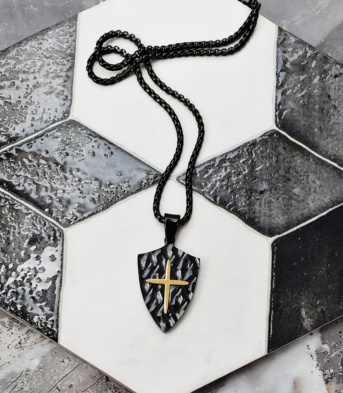 Black Carbon Fiber Shield of Strength