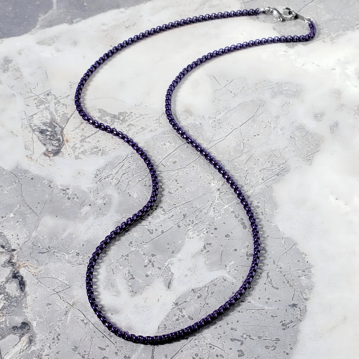 Amethyst Purple Box Chain Necklace
