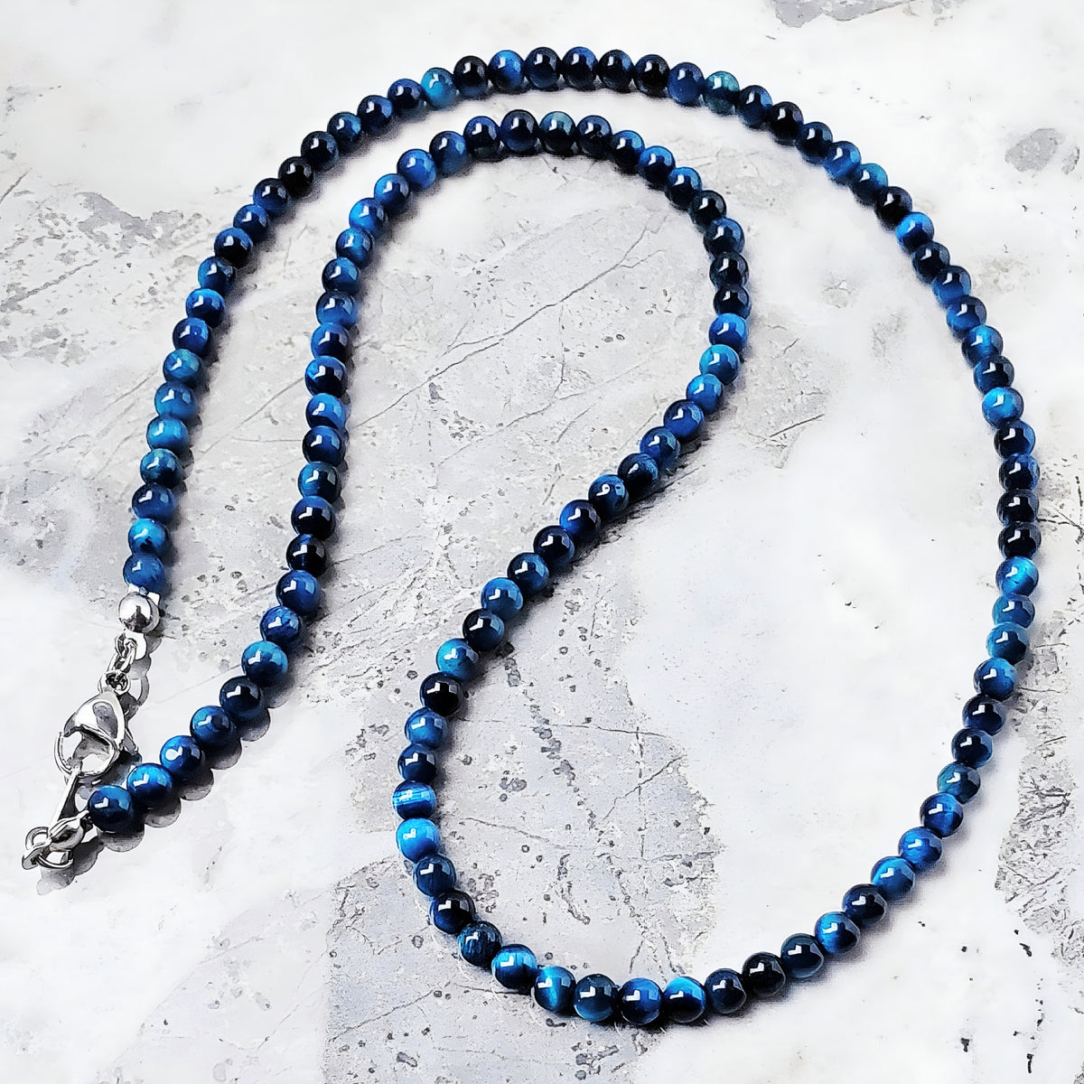 Marine Blue Tiger Eye Gemstone Chain Necklace