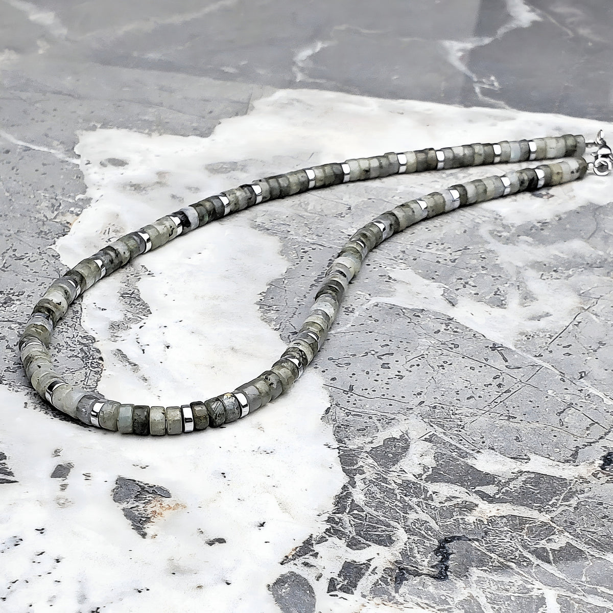 Silver & Labradorite Heishi Necklace