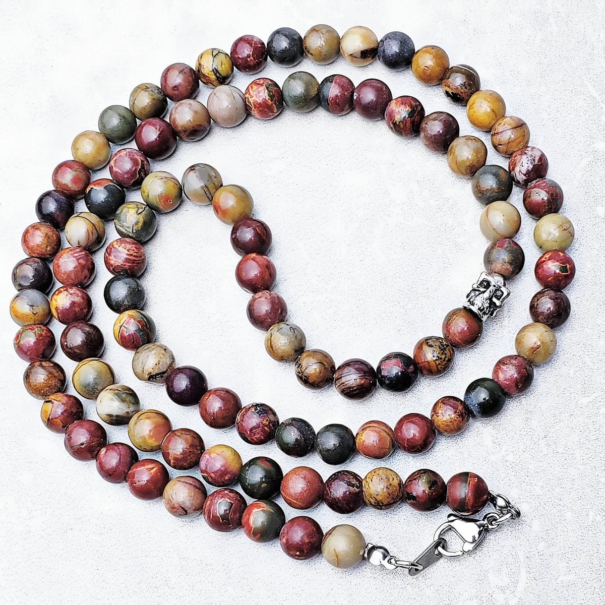 Silver Skull & Jasper Necklace