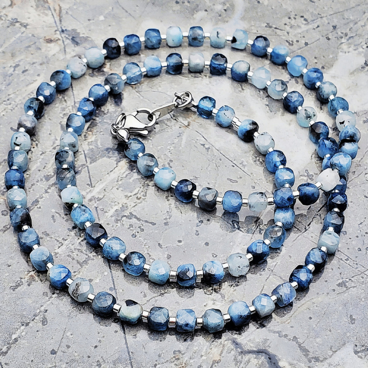Faceted Aquamarine Cube Necklace