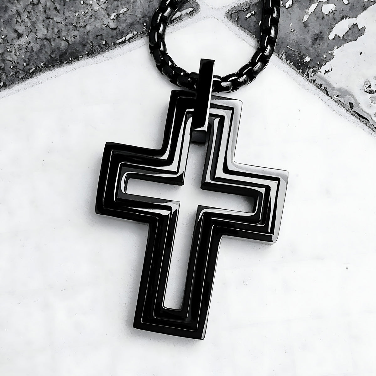 Sleek Black Cross Necklace