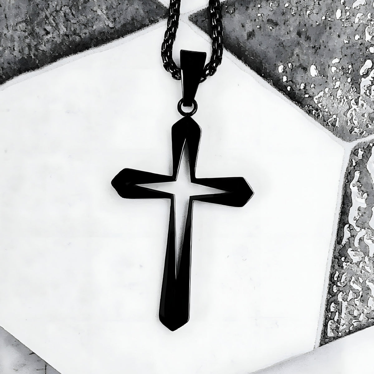 Black Sleek Cross Necklace