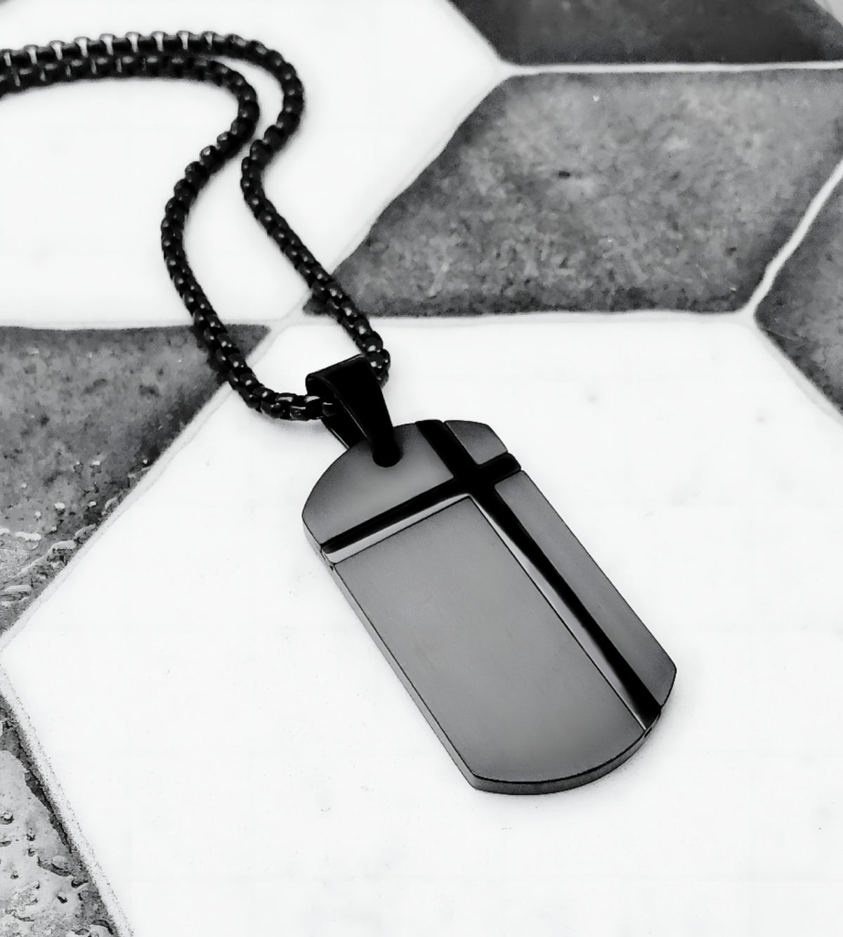 Matte Black Cross Tag Necklace