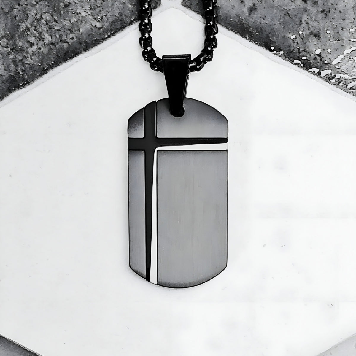 Matte Black Cross Tag Necklace