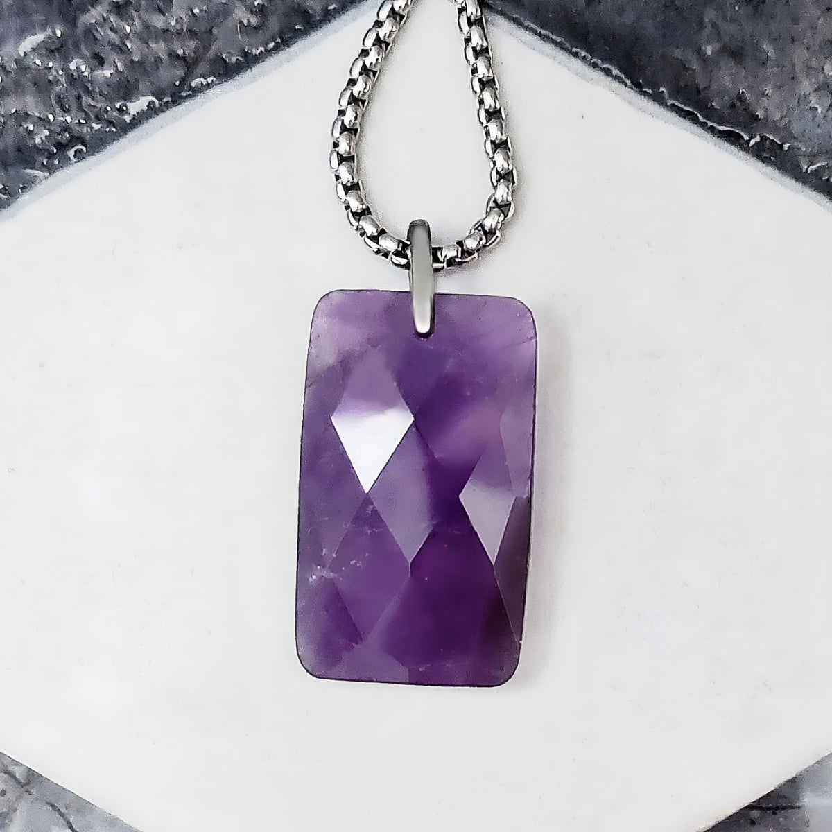 Faceted Amethyst Dog Tag Necklace
