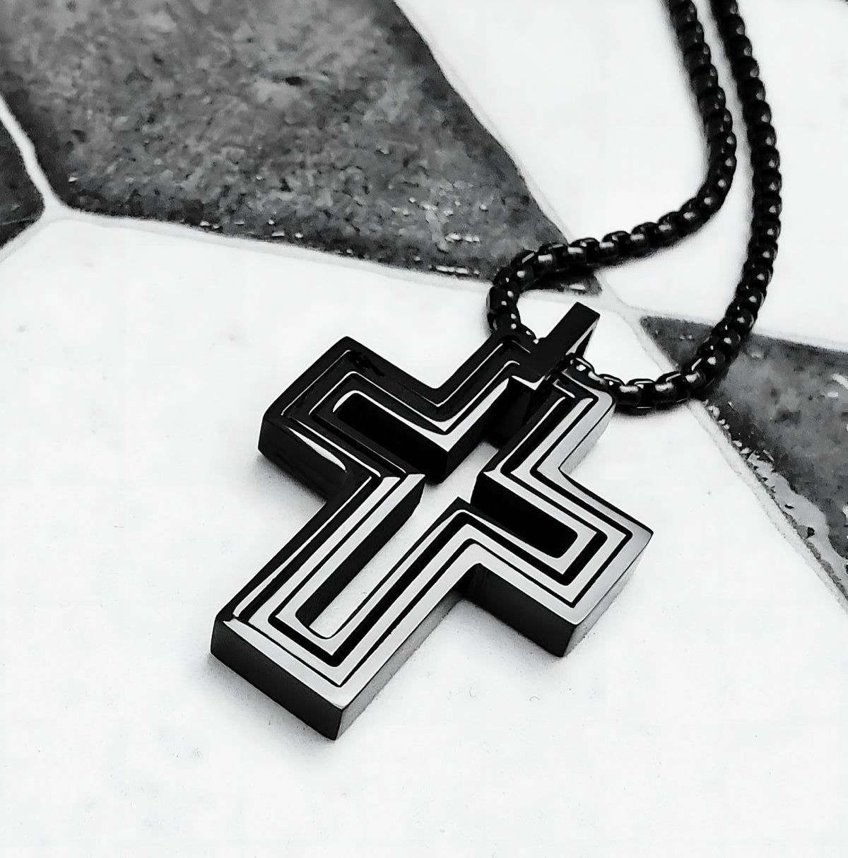 Sleek Black Cross Necklace