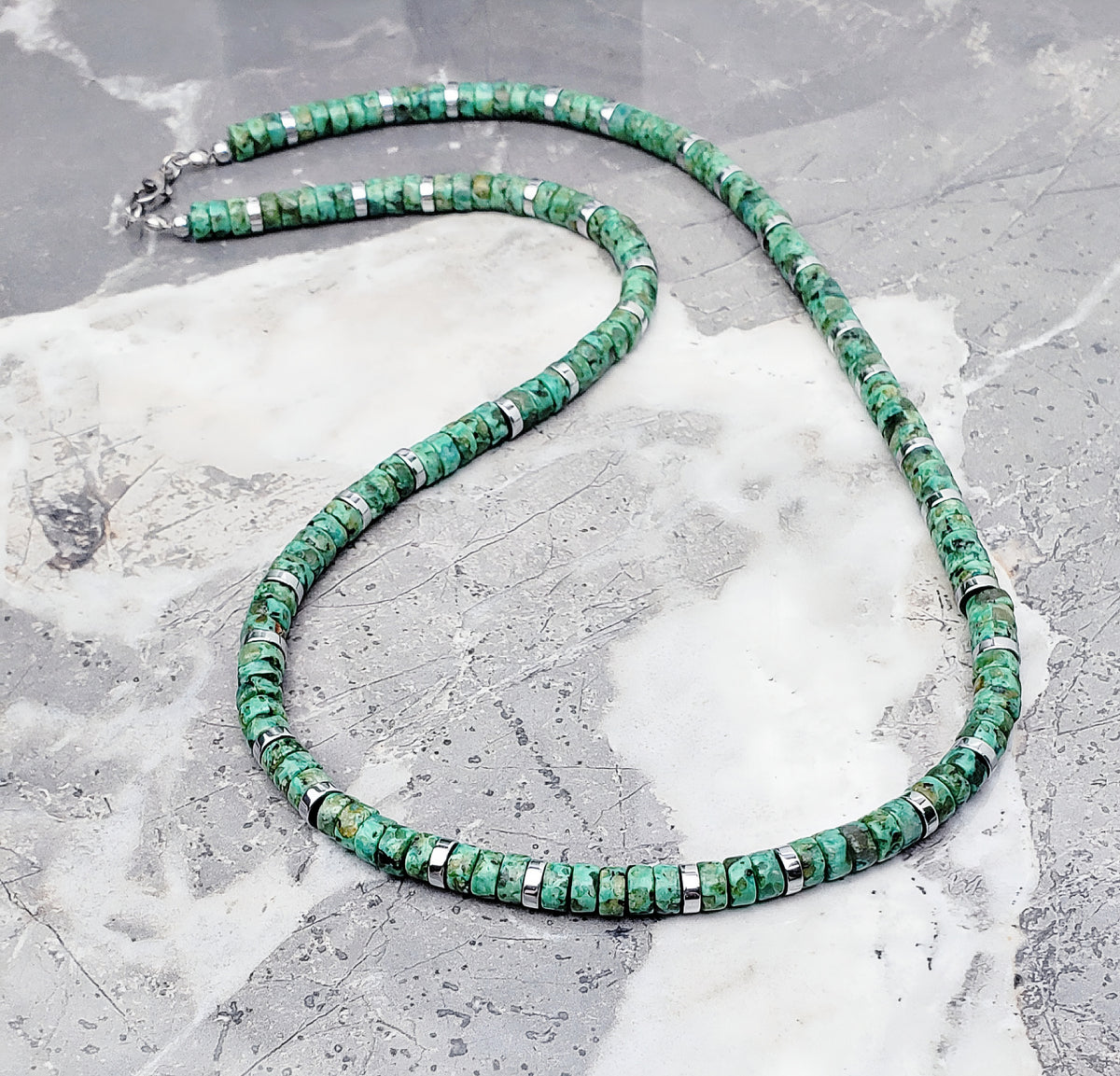 African Turquoise Gemstone Heishi Necklace