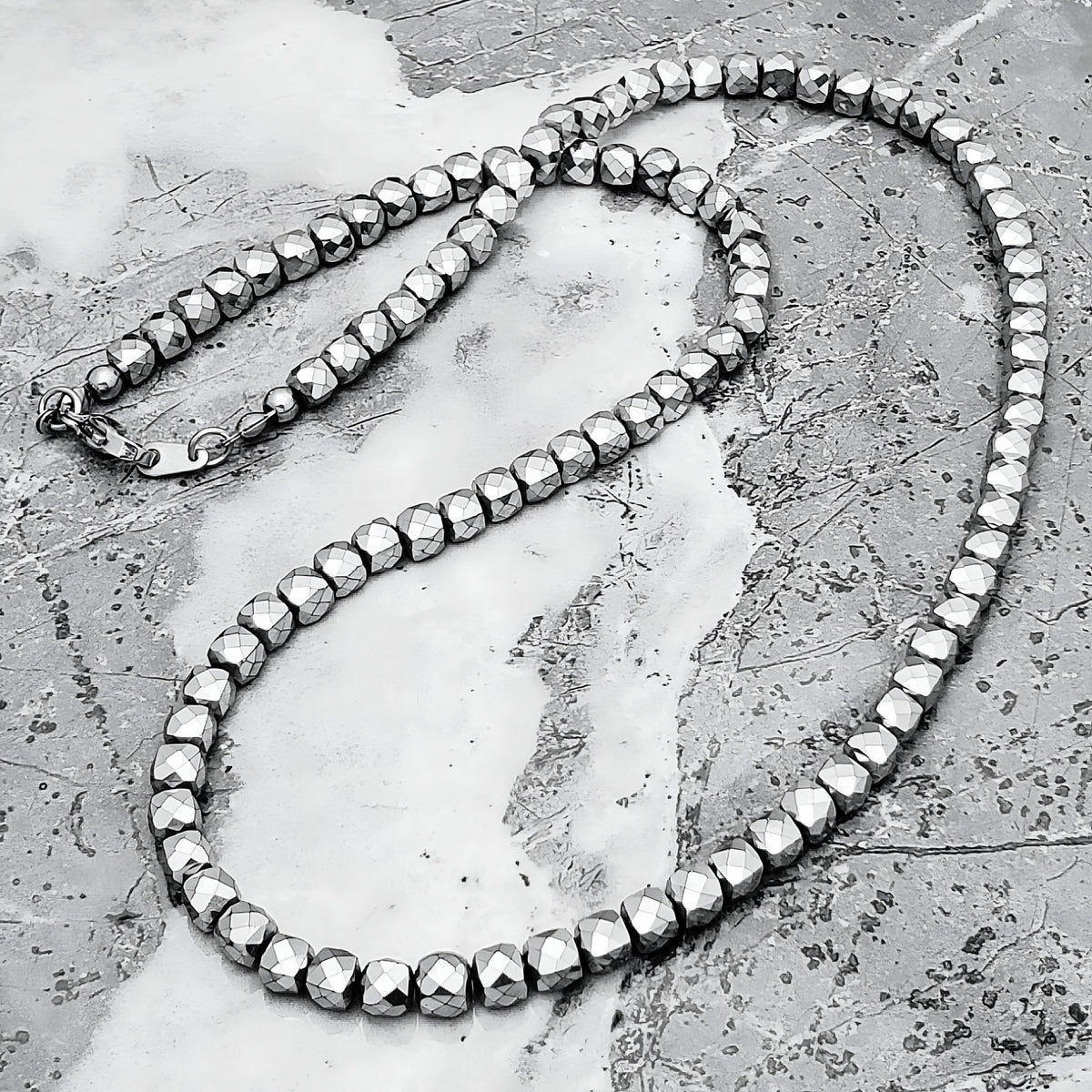Silver Hematite Cube Necklace