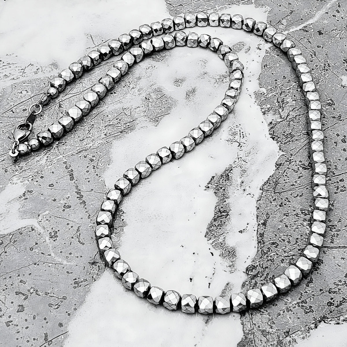Silver Hematite Cube Necklace